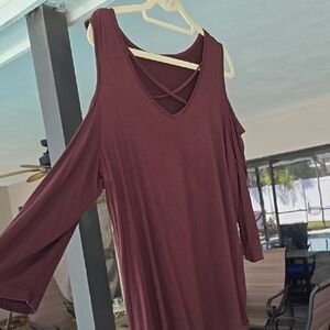 *3/$15* Brown Cold Shoulder Top with Criss Cross Front